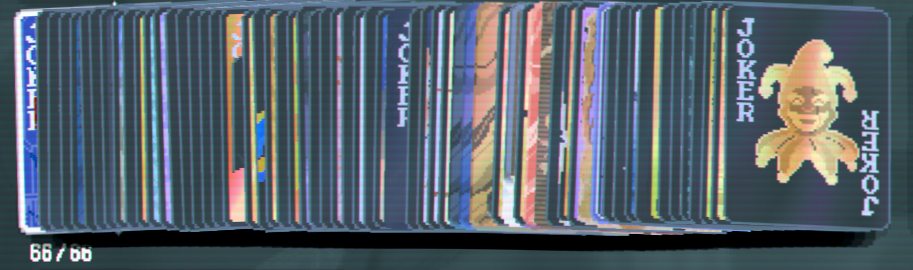 A screenshot of the Balatro joker's section, with 66 negative jokers occupying it. You literally cannot see anything on any of them.